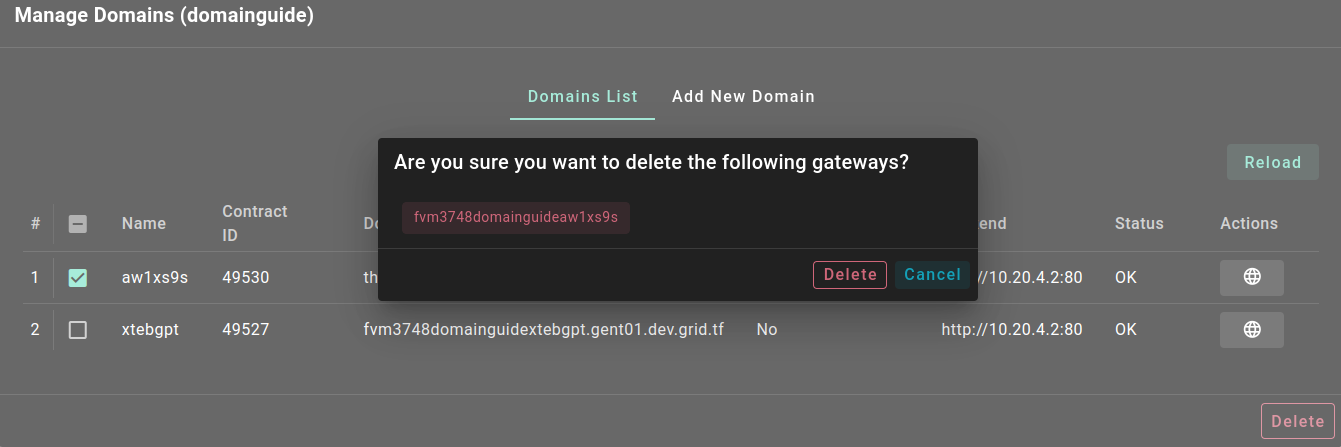 Select To Delete Domain
