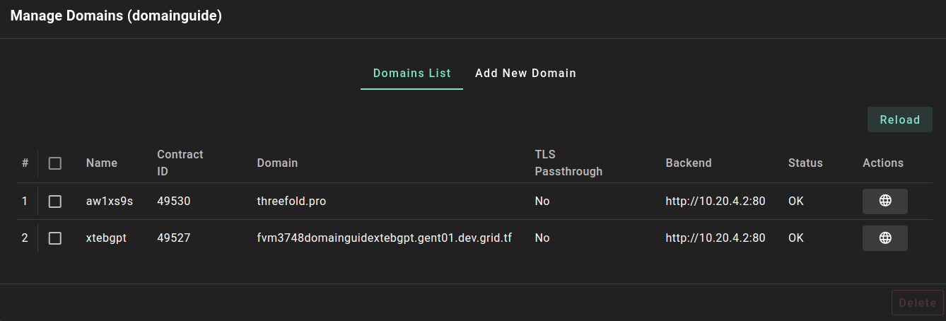 List Domain For VM